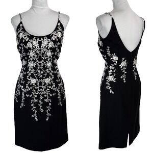 Y2K‎ Maggy London Floral Embroidered Dress 4 Fit 2 Beaded Cocktail Sexy LBD VTG